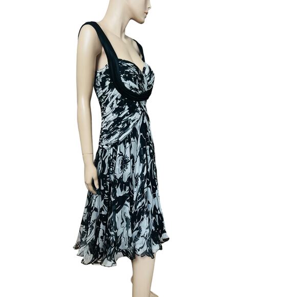 Tadashi Shoji NEW Collection 100% Silk Midi Black and White Dress Size 10 - Picture 10 of 14